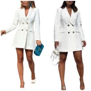 Zara Double Breasted Blazer Dress or Midi Length Viral Jacket in Oyster 8246/232